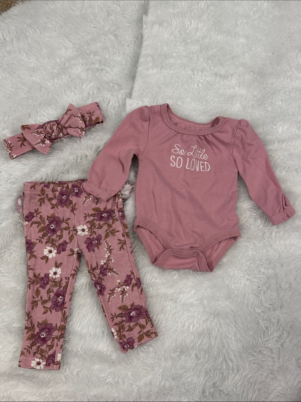 Baby Essentials Pink Floral Baby Matching Set with Headband
